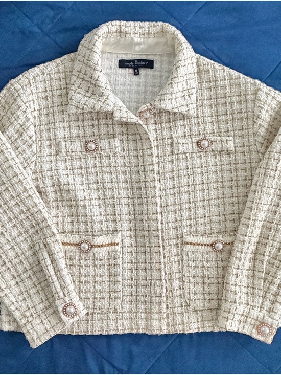 Simply Southern Jackets & Blazers - Preloved Simply Southern Cream Tweed Jacket with Pearl Buttons